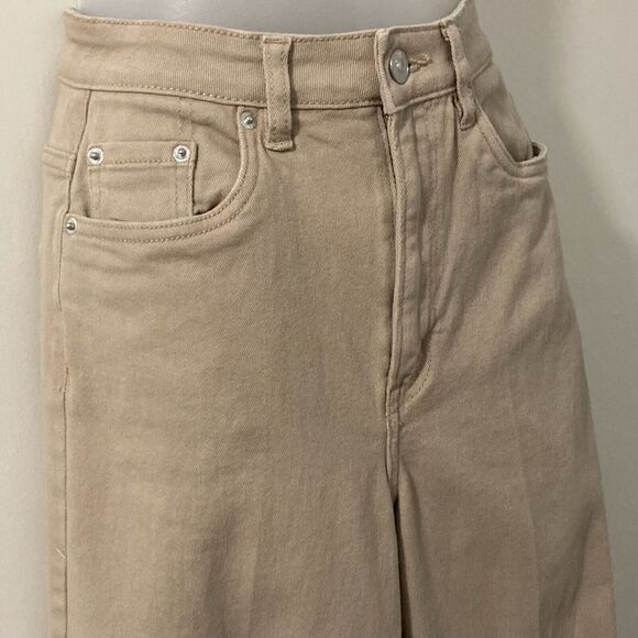 H&M Divided Womens Size 2 Denim Pants High Rise 5 Pocket Design Button Zip Beige - Picture 5 of 12
